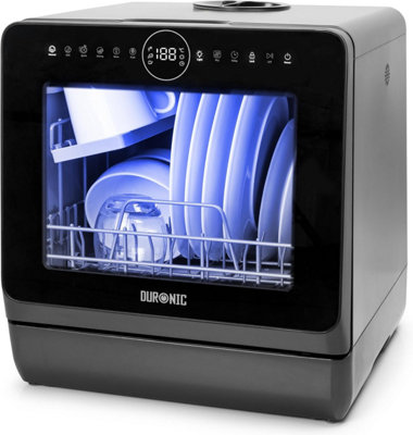 Duronic Table Top Dishwasher DW5 BK Compact Dish Washer with 8 Wash Cycles for Cleaning Plates Glass Cutlery Fruit - Black