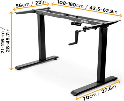 Duronic TM00 BK Sit Stand Desk Frame, Height Adjustable, Memory Function, Crank Handle - Base Frame Only - black