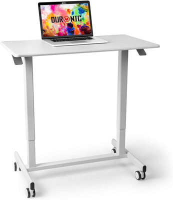 Duronic TM03T Sit-Stand Desk, Ergonomic Office Table with Wheels, 88x50cm Platform, Adjustable Height 73-107cm - white