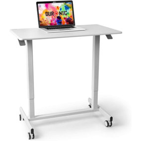 Duronic TM03T Sit-Stand Desk, Ergonomic Office Table with Wheels, 88x50cm Platform, Adjustable Height 73-107cm - white