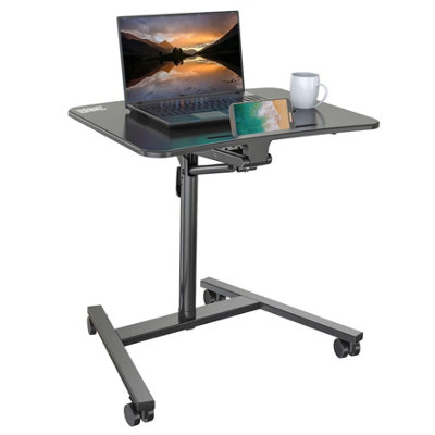 Duronic WPS37 Projector Stand/Sit-Stand Desk, Multi-Use Video Projector Floor Table on Wheels, Adjustable Height/Reach, 70x54cm