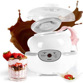 Duronic YM1 Yoghurt Maker Machine with Large 1.5 Litre Ceramic Pot, Digital Display with Timer & Keep Warm Function, 20W - white