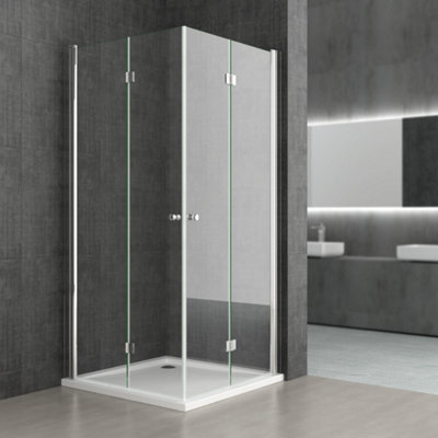 Durovin Bathrooms 800 X 800mm Double Bifold Doors Shower Enclosure With Acrylic Tray L Shape Square 6mm Safety Glass
