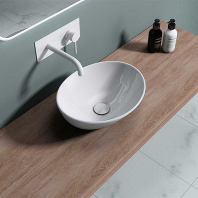 Durovin Bathrooms Ceramic Bathroom Basin - Countertop Sink Vessel - Oval Washing Bowl Sloping Wall (410 x 330 x 140mm)