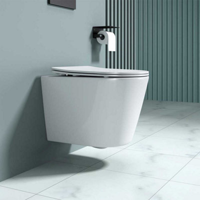 Durovin Bathrooms Ceramic Rimless Wall Hung Toilet Short Projection and ...