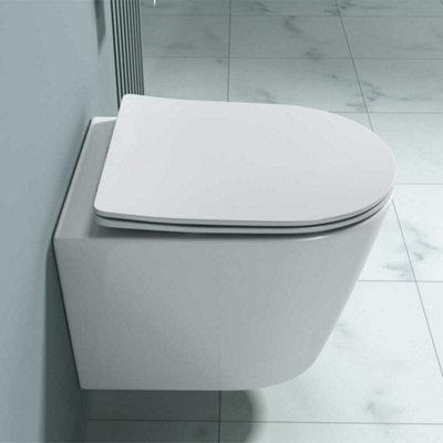 Durovin Bathrooms Ceramic Rimless Wall Hung Toilet Short Projection and ...