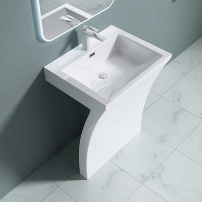Durovin Bathrooms Luxurious Cast Stone Pedestal Basin - 7 Shaped Freestanding Sink