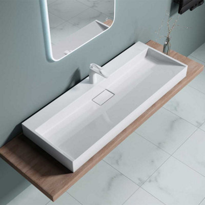Durovin Bathrooms Luxurious Cast Stone Resin bathroom Basin - Wall Hung Or Countertop basin Sink -  1200 x 460mm (WxD)