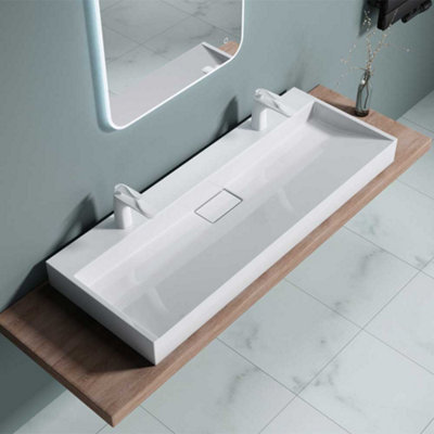 Durovin Bathrooms Luxurious Cast Stone Resin bathroom Basin - Wall Hung Or Countertop basin Sink -  1200 x 460mm (WxD)