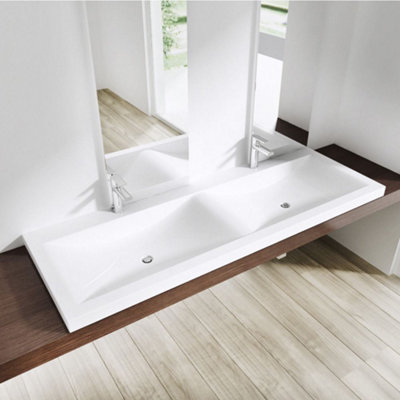 Durovin Bathrooms Luxurious Large Stone Resin Dual Bathroom Basin - Self Rimming Drop In Sink - 1200 x 480mm (WxD)