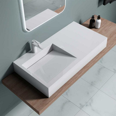 Durovin Bathrooms Luxurious Stone Resin Basin With Side Hand Shelf-Wall Hung/Countertop basin Rectangular Bathroom Sink