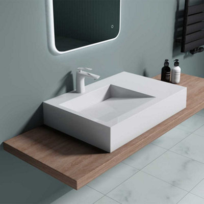 Durovin Bathrooms Luxurious Stone Resin Basin With Side Hand Shelf-Wall Hung/Countertop basin Rectangular Bathroom Sink