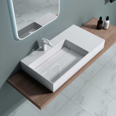 Durovin Bathrooms Luxurious Stone Resin Basin With Side Hand Shelf-Wall Hung/Countertop basin Rectangular Bathroom Sink