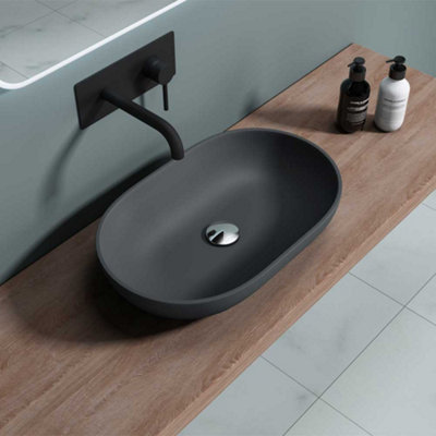 Durovin Bathrooms Luxurious Stone Resin Bathroom Basin - Countertop Mount Oval Shape Bathroom Sink - 540 x 340mm (WxD)