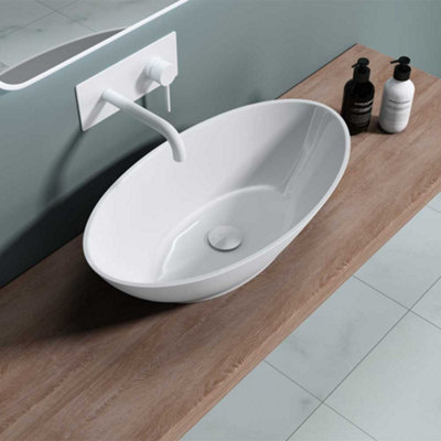 Durovin Bathrooms Luxurious Stone Resin Bathroom Basin -  Oval Countertop Bathroom Sink - Deep Fill 625 x 345mm (WxD)