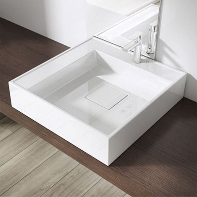 Durovin Bathrooms Luxurious Stone Resin Bathroom Basin - Wall Hung Or Countertop Mount Square Bathroom Sink 500 x500  -