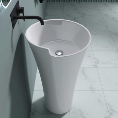 Durovin Bathrooms Luxurious Stone Resin Pedestal Basin - Round Freestanding 530 x 530 x 880mm