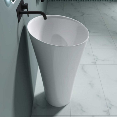 Durovin Bathrooms Luxurious Stone Resin Pedestal Basin - Round Freestanding Sink 510x510x900mm