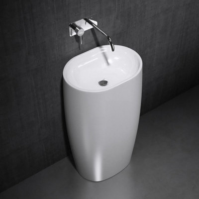 Durovin Bathrooms Oval Bathroom Basin Sink Free Standing Pedestal Stone Standalone Art New 530x380x880mm