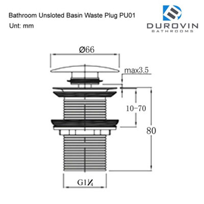 Durovin Bathrooms Push Pop Up Basin Waste Plug - Unslotted Suitable for ...
