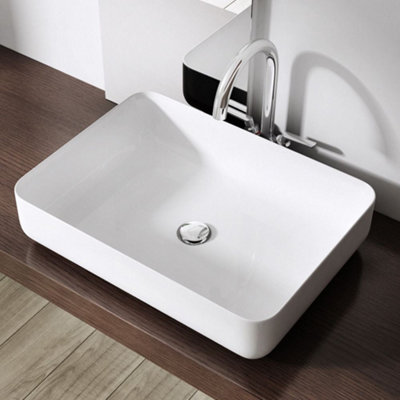 Durovin Bathrooms Stone Resin Bathroom Basin, Ultra Thin Rim No Tap Hole, 550 x 400  Countertop Mount, Rectangular