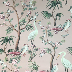 Dusky Pink Blossom & Birds Wallpaper