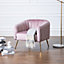 Dusky Pink Occasional Scalloped Velvet Tub Chair Armchair