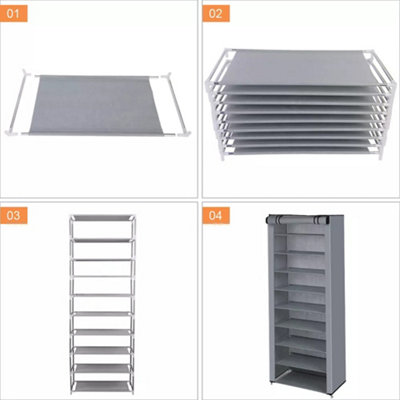 Dustproof 27 Pairs 10 Tier Shoes Cabinet Storage Organiser Shoe Rack ...
