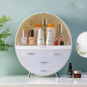Dustproof Waterproof Round Freestanding Cosmetic Storage Box Desktop Organzier with Drawers Grey