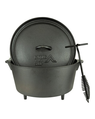 Dutch Oven Set 4.25L Cast Iron Camping Cooker with Lid Lifter & Free Carry Bag