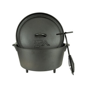 Dutch Oven Set 4.25L Cast Iron Camping Cooker with Lid Lifter & Free Carry Bag