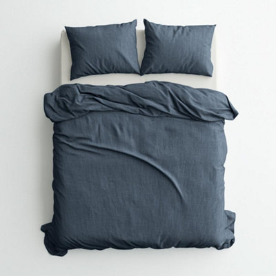 Duvet Cover & Pillowcase Set - Denim Blue - Muslin Cotton - King