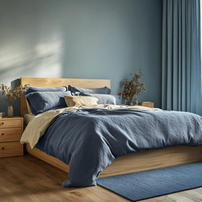 Duvet Cover & Pillowcase Set - Denim Blue - Muslin Cotton - King