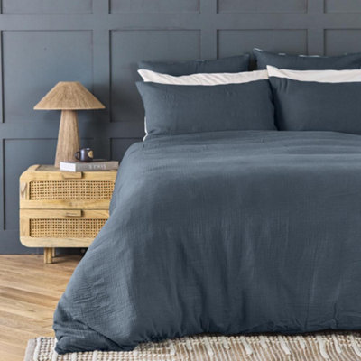 Duvet Cover & Pillowcase Set - Denim Blue - Muslin Cotton - King