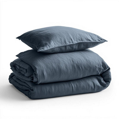 Duvet Cover & Pillowcase Set - Denim Blue - Muslin Cotton - Single