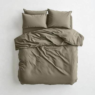 Duvet Cover & Pillowcase Set - Moss Green - Muslin Cotton - King