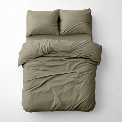 Duvet Cover & Pillowcase Set - Moss Green - Washed Cotton - Double