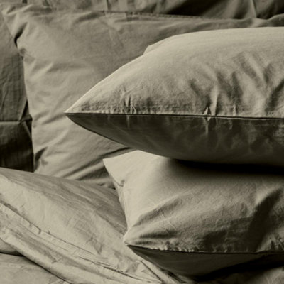Duvet Cover & Pillowcase Set - Moss Green - Washed Cotton - Double