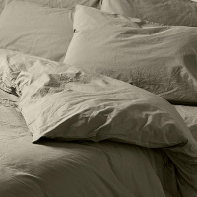 Duvet Cover & Pillowcase Set - Moss Green - Washed Cotton - Double