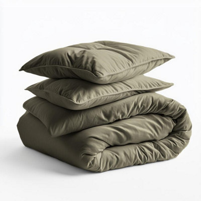 Duvet Cover & Pillowcase Set - Moss Green - Washed Cotton - Double