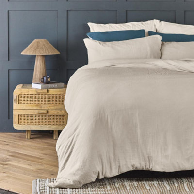 Duvet Cover & Pillowcase Set - Natural Stone - Muslin Cotton - Super King