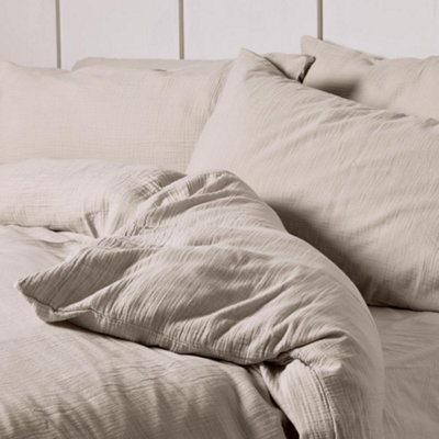 Duvet Cover & Pillowcase Set - Natural Stone - Muslin Cotton - Super King