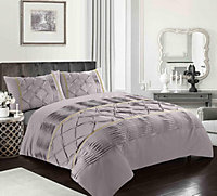 Duvet Cover Set Eleanor Pintuck Stripes Luxury Quilt Cover Sets Soft Poly Cotton Easy Care Bedding Set