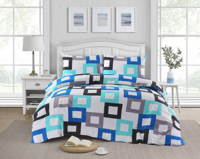 Duvet Cover Set Geometric Squares Reversible Douglas Luxury Printed Multicoloured Bedding Set