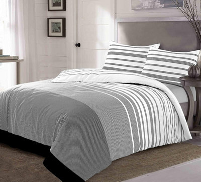Duvet Cover Set Maximus Square Stripe Lines Printed Easy Care Reversible Printed Quilt Cover Bedding Set