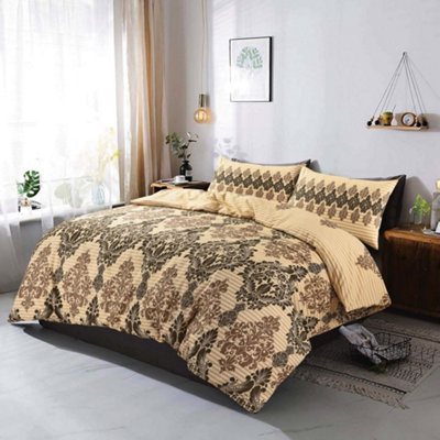 Duvet Cover Set Printed Floral Reversible Stripe Tanya Quilt Cover Bedding Set