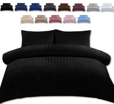 Duvet Cover Set Seersucker Single/Double/King/Super King Bedding Set - Duvet Cover + Matching Pillowcase - Black