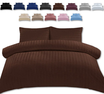 Duvet Cover Set Seersucker Single/Double/King/Super King Bedding Set - Duvet Cover + Matching Pillowcase -  Brown
