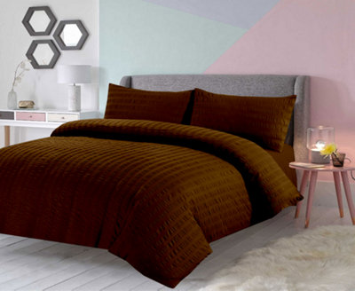 Duvet Cover Set Seersucker Single/Double/King/Super King Bedding Set - Duvet Cover + Matching Pillowcase -  Brown
