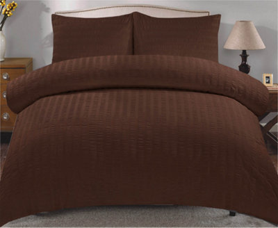 Duvet Cover Set Seersucker Single/Double/King/Super King Bedding Set - Duvet Cover + Matching Pillowcase -  Brown
